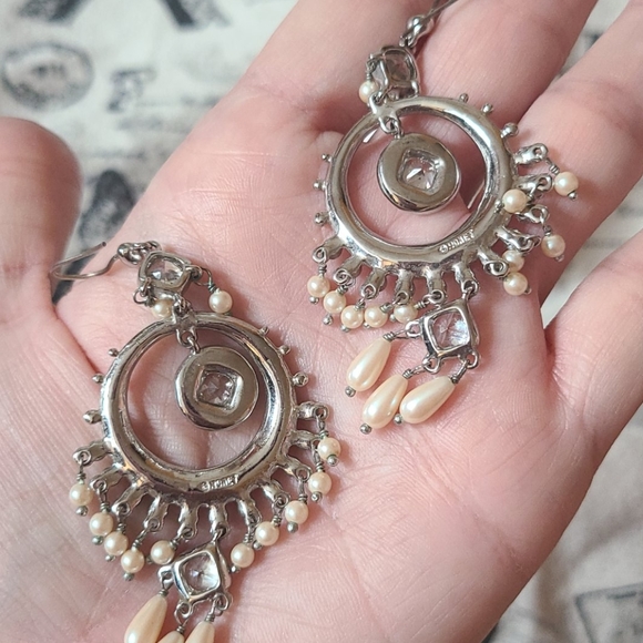 Monet Crystal and Faux Pearl Earrings - Picture 9 of 11